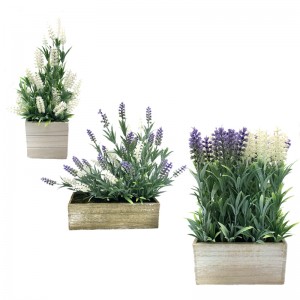 Artificial Tabletop Decoration Wooden Pot Plant Home Decor Lavender Flowers Arrangements