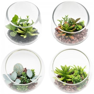 Artificial Succulent Plants With Glass Tabletop Decorative Globe Display Vase